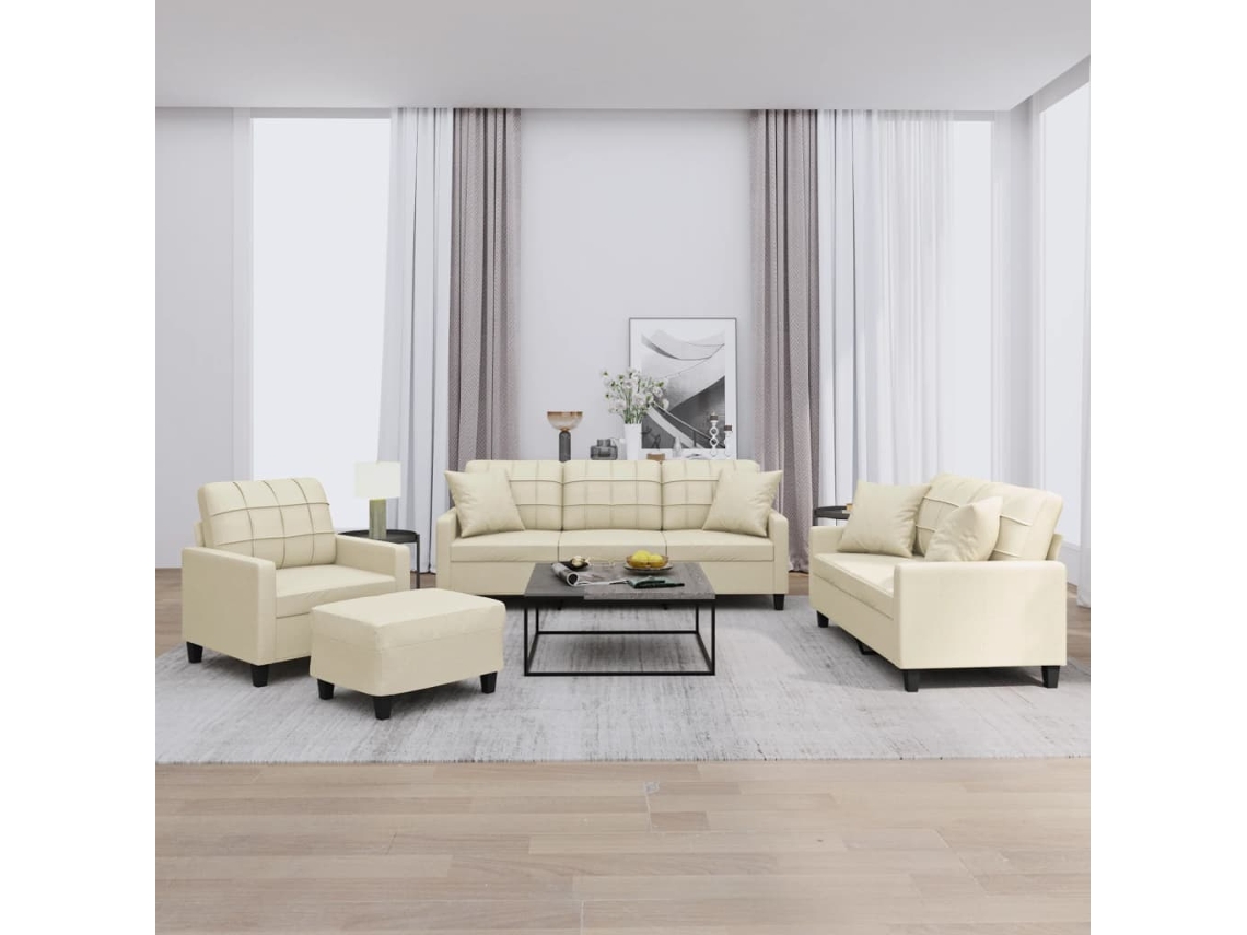 Vidaxl 4 Pcs Conjunto De Sofás Com Almofadas Couro Artificial Creme