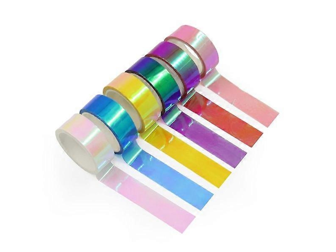 Fita Adesiva, 6 Rolos, De Fita Holográfica De 5 Metros (196,8 Polegadas) Em Cores Sortidas, Com Brilho Prismático Laços, Ideal Artesanato E Decoração