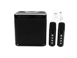 Máquina De Karaokê Portátil Pequena Bluetooth Recarregável Com Microfone Preta Para Festa Em Casa