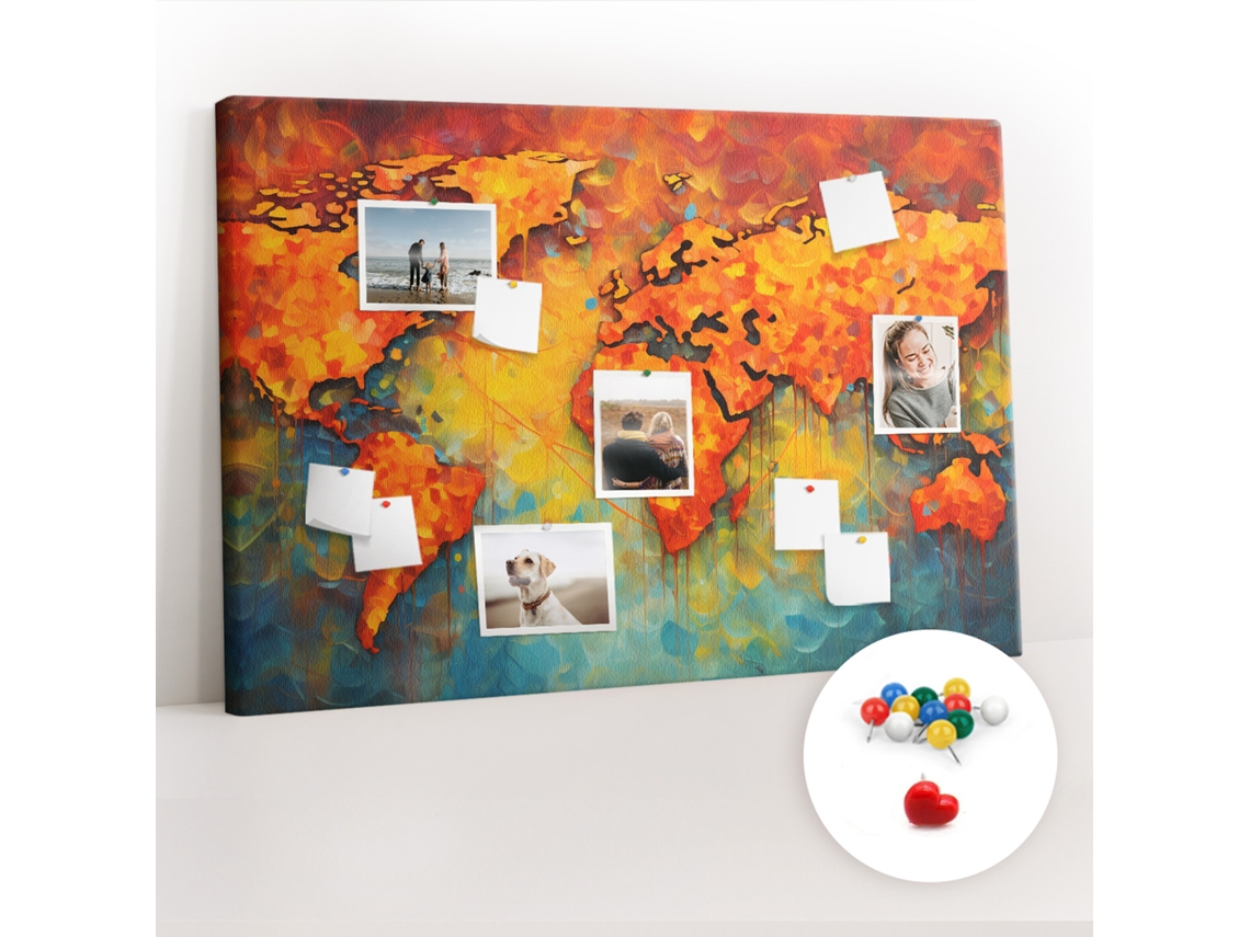 Lousa De Cortiça Mapa-múndi Decorativo Para O Escritório Espelharte (120x80 Cm)
