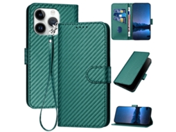 Capa De Couro Para Iphone 16 Pro - Fivela Em Fibra De Carbono - Com Cordão