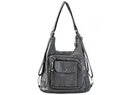 Bolsa Feminina Estilo Hobo, Tote, Ombro, Mensageiro Multifuncional em Couro Macio Lavado, Cor Cinza AQUAFORGE