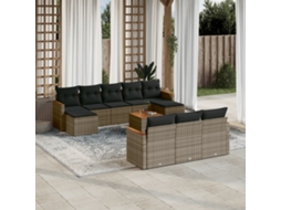 Vidaxl 11 Pcs Conjunto Sofás De Jardim C/ Almofadões Vime Pe Cinzento