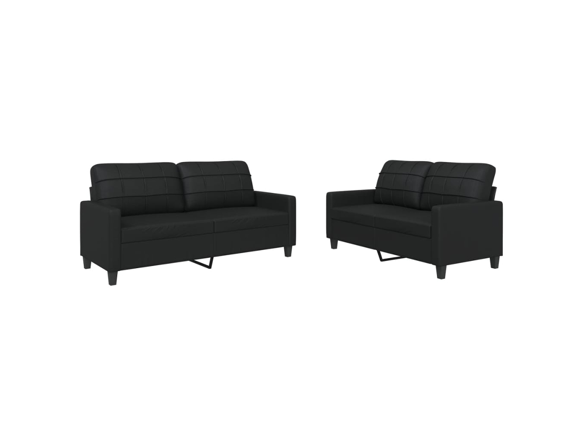 Conjunto de 2 Sofás com Almofadões Couro Artificial Preto MAISON EXCLUSIVE
