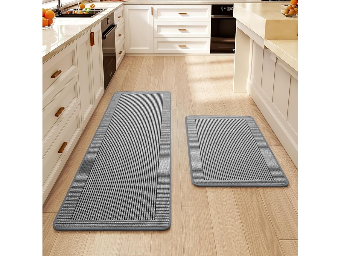 Conjunto de 2 Peças Tapete de Cozinha Listrado Simples, Antiderrapantes e Absorventes DIGITALLAB (cinza, 50x80cm/50x160cm)