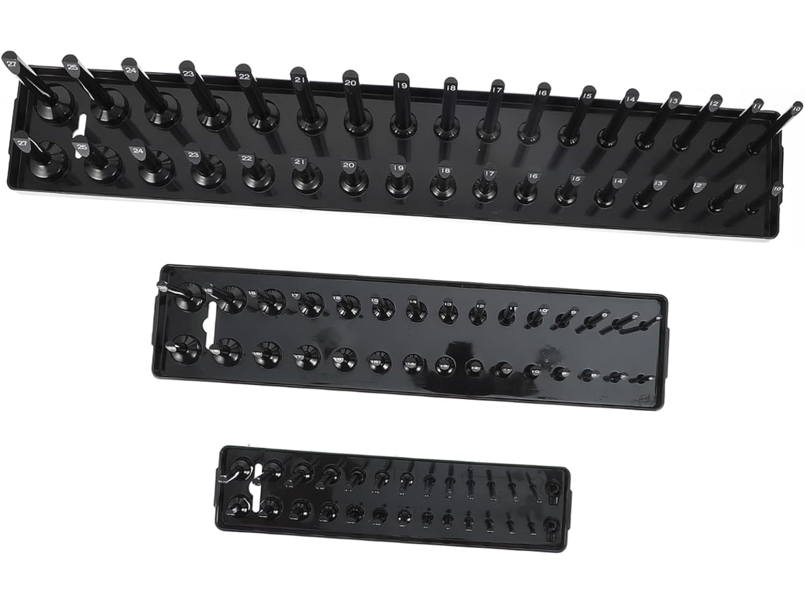 Organizador De Soquetes De Plástico Preto De 3 Peças, Com Base Resistente Para Medidas Métricas E Sae.