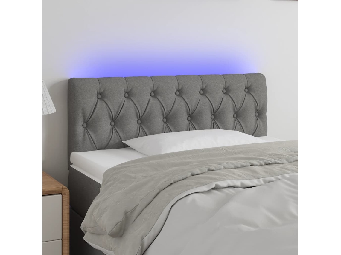 Vidaxl Cabeceira Cama C/ Luzes Led Tecido 100x7x78/88cm Cinza-escuro