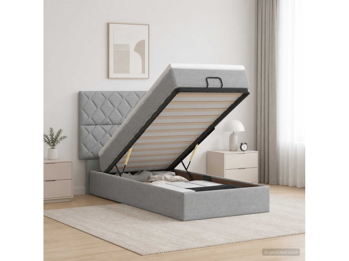 Vidaxl Cama Ottoman Com Colchão Cinzento-claro 100 X 200 Cm Tecido