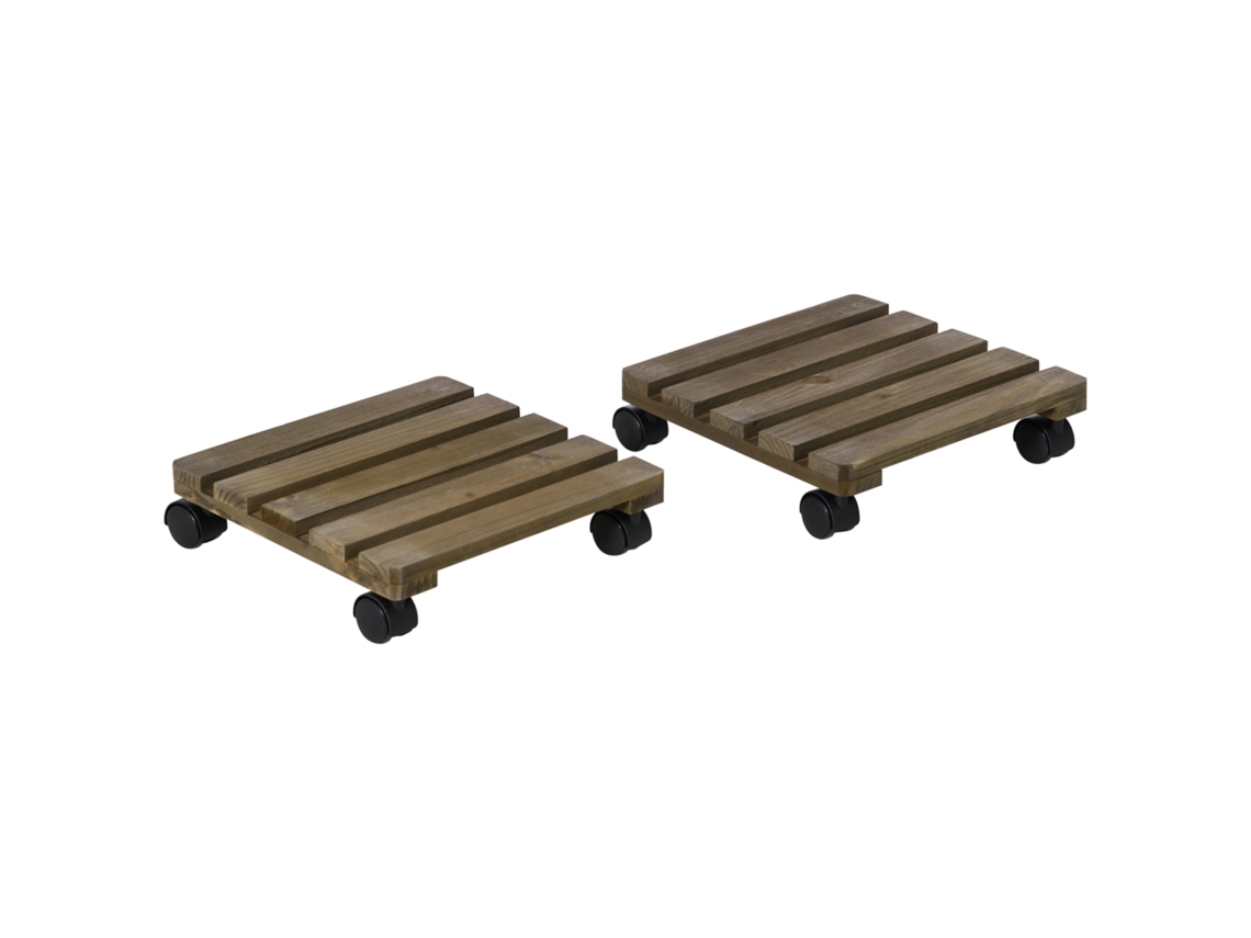 2 Carrinhos P/ Plantas C/ Rodinhas Freios 30x30cm Marrom VELTRIX