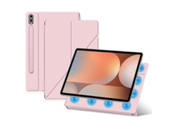 Capa magnética de couro sintético Hengrongshen Origami para Samsung Galaxy Tab S10 rosa com suporte