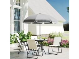 Conjunto Jardim 6 Peças Mesa Vidro 4 Cadeiras Dobráveis Chapéu Sol Creme