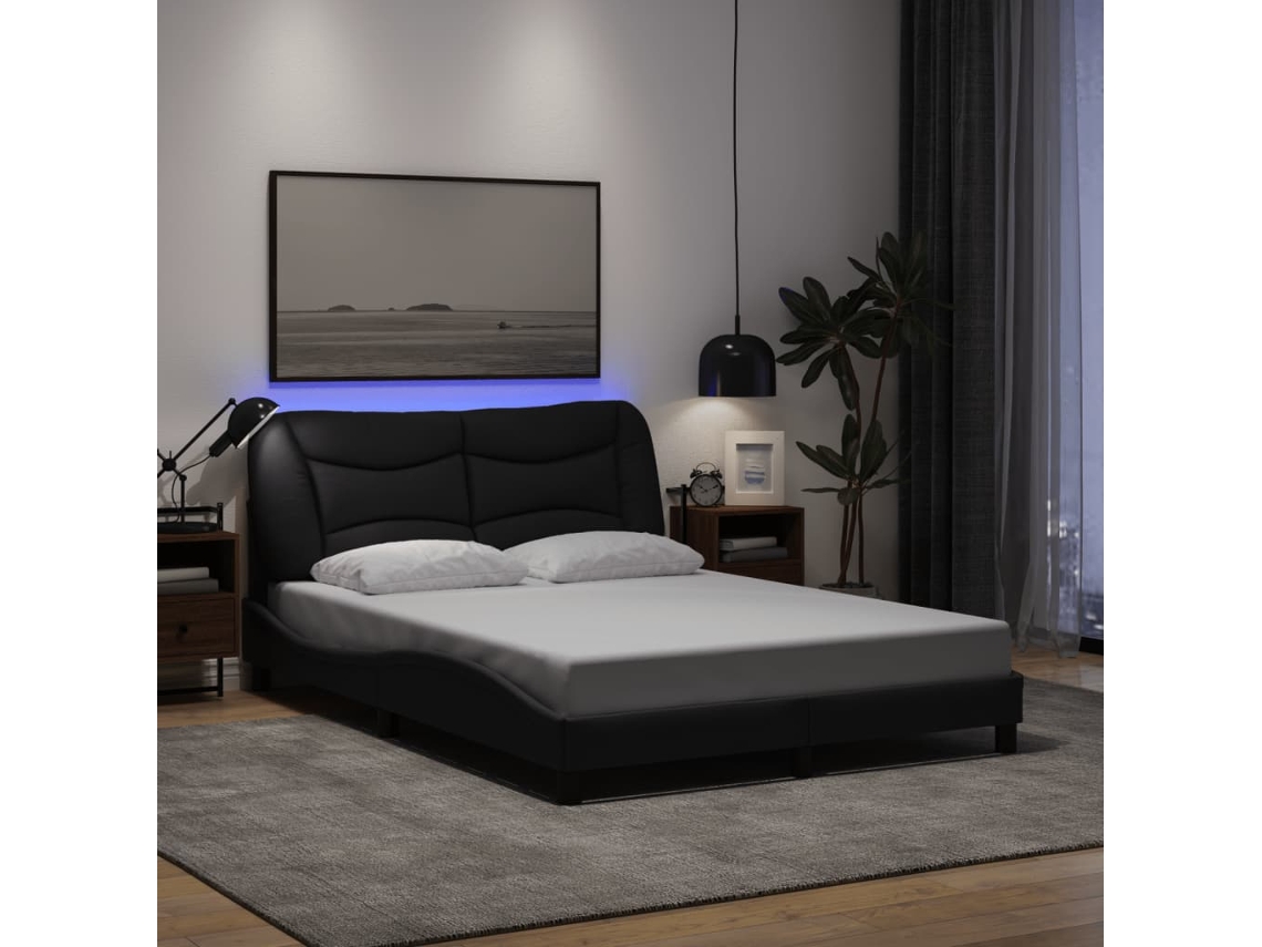 Estrutura De Cama Com Led Sem Colchão 120x200 Cm Tecido Preto