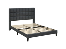 Cama De Casal 135x190 Cm Com Cabeceira Estofada Com Laterais E Arrumação Inferior. Cinzento