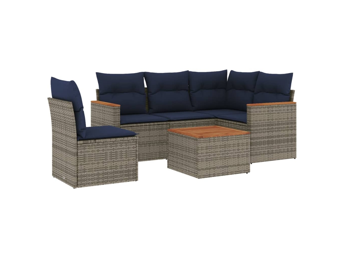 Conjunto de Sofá de Jardim, 6 Peças, Almofadas, Rattan Cinza MAISON EXCLUSIVE