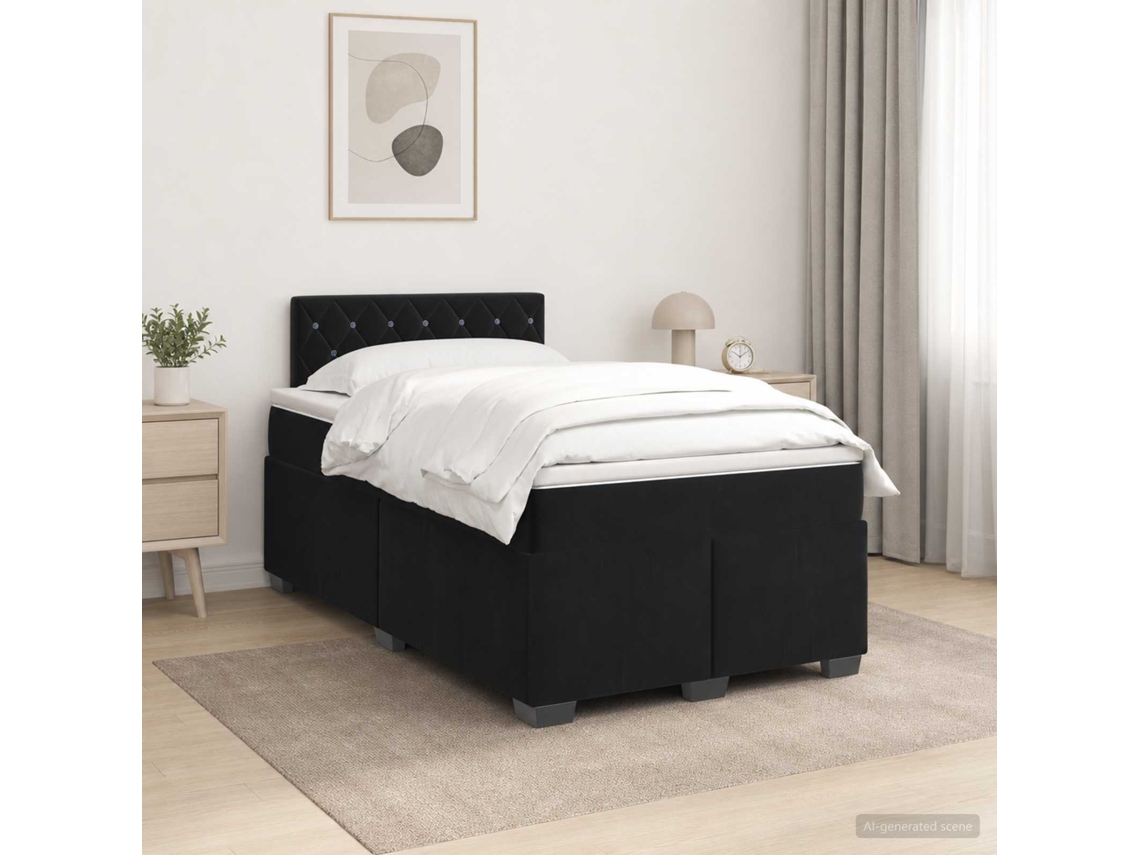 Vidaxl Cama Box Spring Com Colchão Preto 120 X 190 Cm Veludo