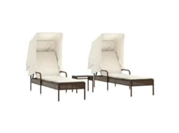 Conjunto de Espreguiçadeiras com Toldos e Mesa 2 Peças Vime Pe Castanho MAISON EXCLUSIVE