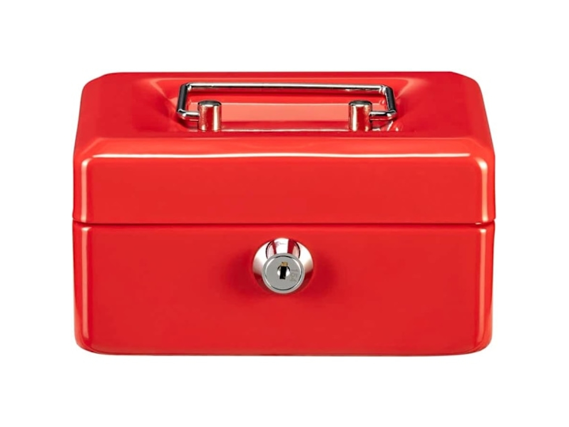 Cofre com Fechadura, Compartimento para Chave e Moedas, Pequeno, em Chapa Metálica, Modelo 5015, Vermelho BRILVIBERA