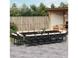 Vidaxl 17 Pcs Conjunto de Jantar P/ Jardim C/ Almofadões Vime Pe Preto