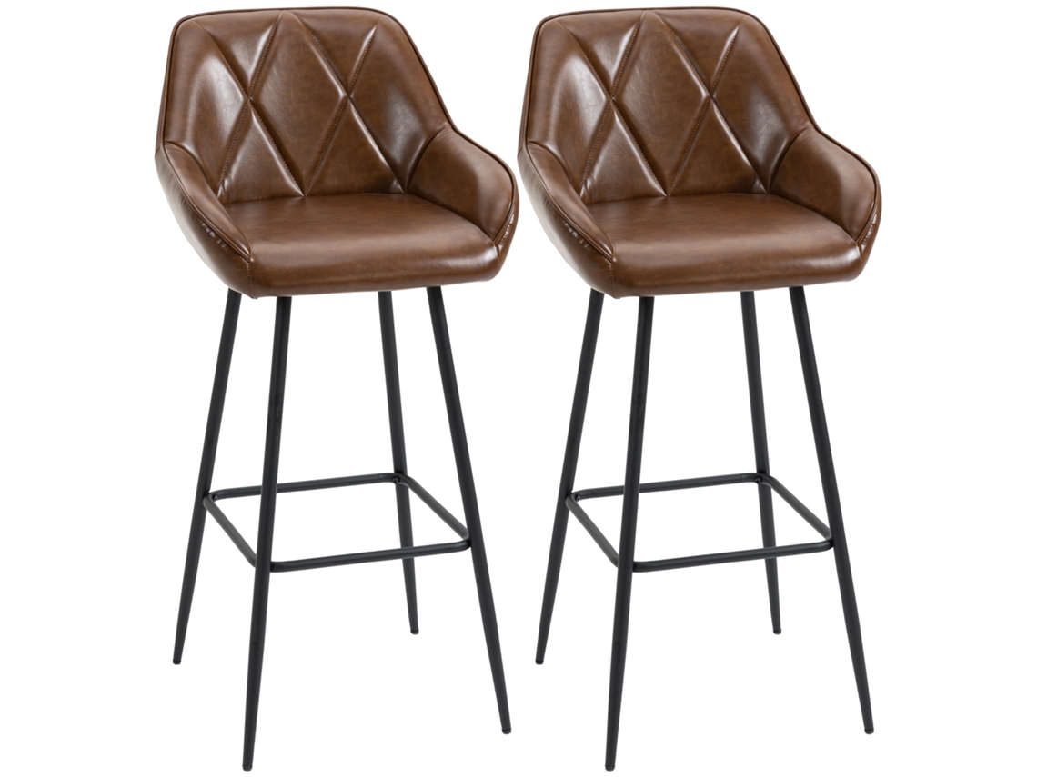 Conjunto de 2 bancos altos estofados, pés de aço, apoio de pés, 50x47,5x102,5cm Marrom | S/MARCA