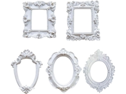 Conjunto De 5 Mini Porta Retratos Brancos Com Flores Pequenas, Formatos Ovais, Retangulares E Barroc Gokoco