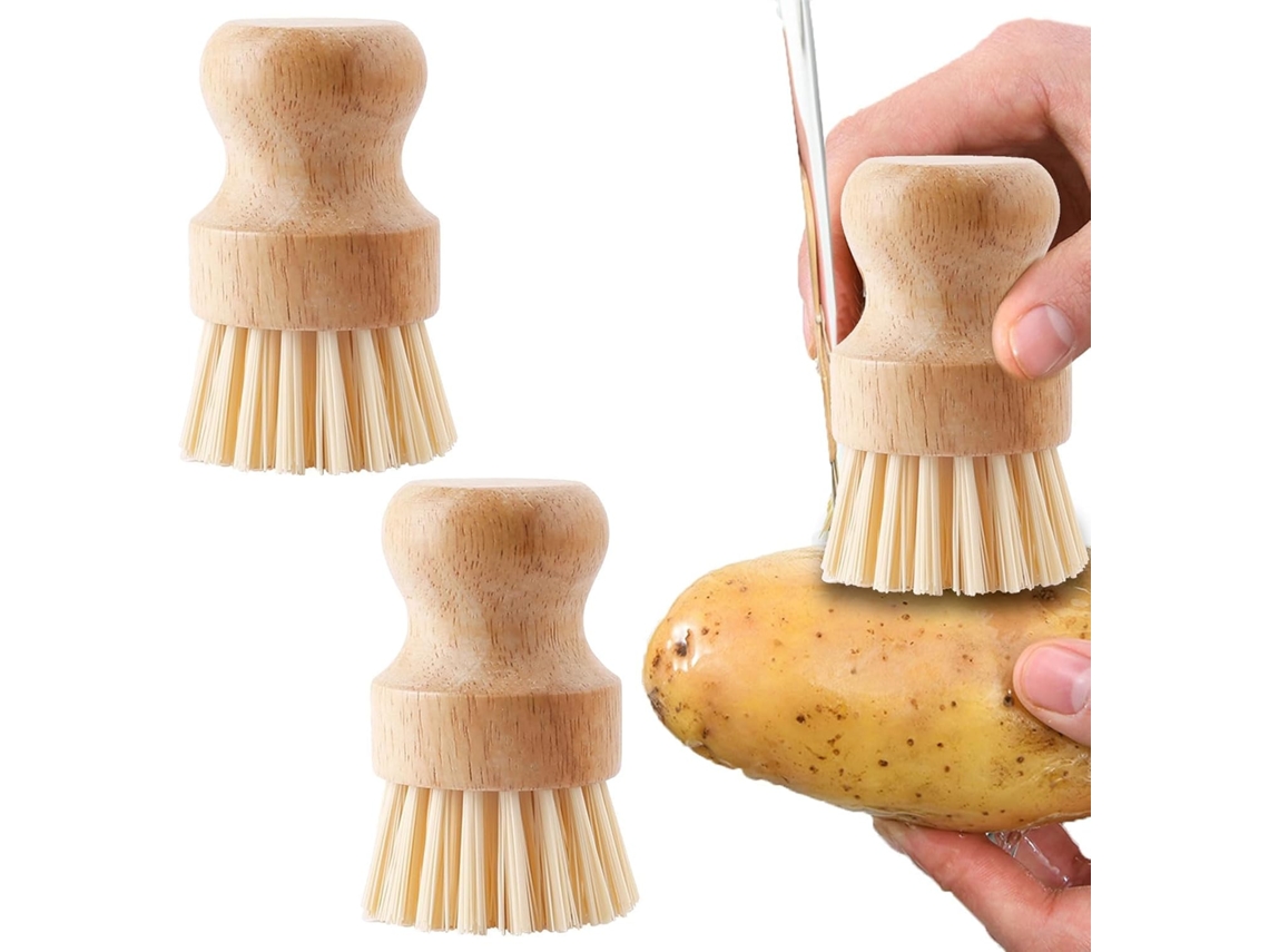 Pacote 2 Escovas Multiuso para Legumes, Pratos, Panelas Madeira Cozinha ZYBLSSBB (cogumelo)