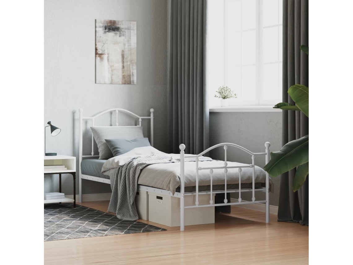 Vidaxl Estrutura De Cama Com Cabeceira E Pés 80x200 Cm Metal Branco