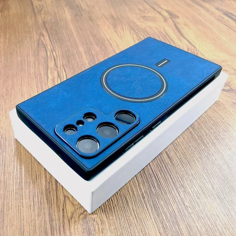 (galaxy S24 Fe Azul) Compatível Com Capa Protetora De Couro Sintético Da Samsung, Suporta Carregamento Sem Fio Magnético Magsafe.