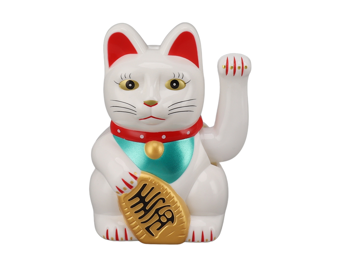 Gato da sorte com braço móvel, energia solar, 5 polegadas, branco, para mesa e carro | S/MARCA