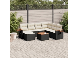 Conjunto de 8 Sofás de Jardim com Almofadas Vime Pe Preto Dkd Home Decor