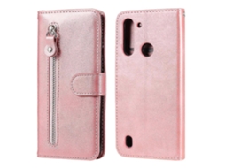 Capa De Couro Texturizada Para Bezerro, Com Zíper, Abertura Horizontal, Suporte Para Cartão E Função Carteira Para Motorola Moto G8 Power Lite.