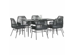 Vidaxl Conjunto De Jantar Jardim 7 Peças Almofadas Vidro Vime Pe Preto