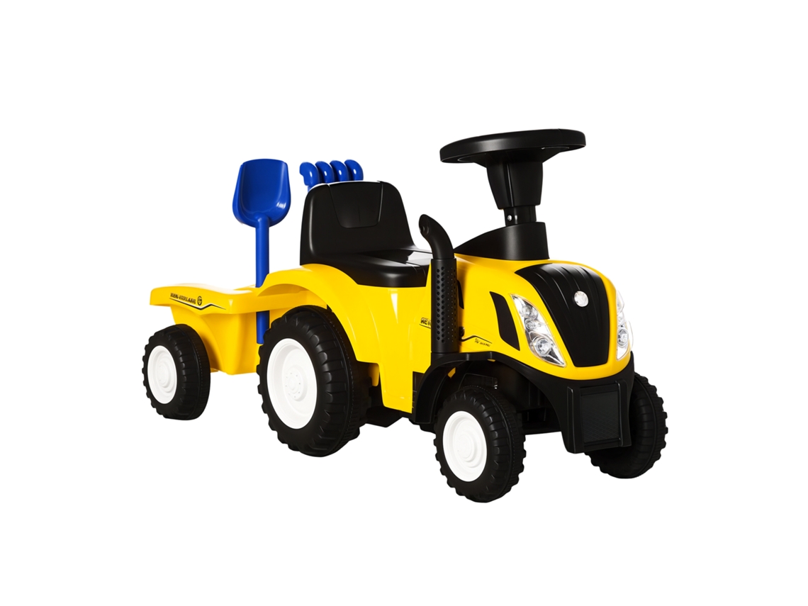 Trator Infantil para 12 a 36 Meses com Buzina Farol Pá Ancinho e Carga 25kg na Cor Amarelo VOLTEDGE