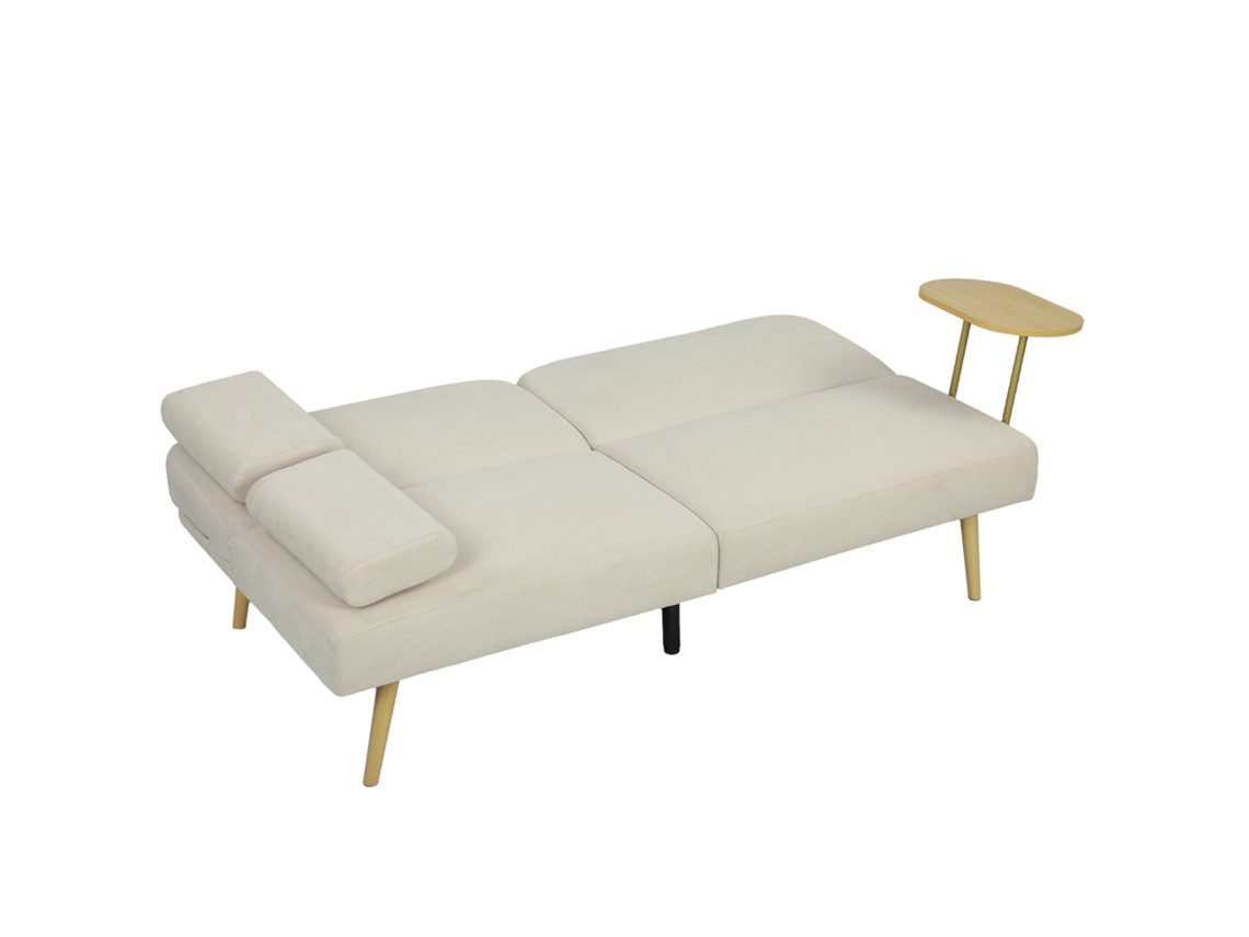 Sofá cama 3 lugares 3 em 1, encosto ajustável click clak, bege (mesa lateral, abertura 196x86x81 cm) S/MARCA