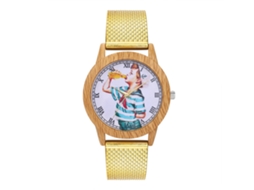 Relógio de pulso analógico em liga metálica, elegante, unissex, modelo T343-f, dourado.