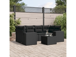 Vidaxl 7 Pcs Conjunto De Sofás P/ Jardim C/ Almofadões Vime Pe Preto