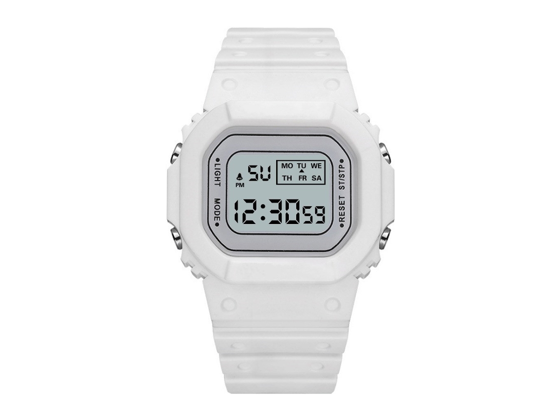 Relógio Esportivo Digital Masculino À Prova D'água, Multifuncional, Com Pulseira De Silicone (branco).