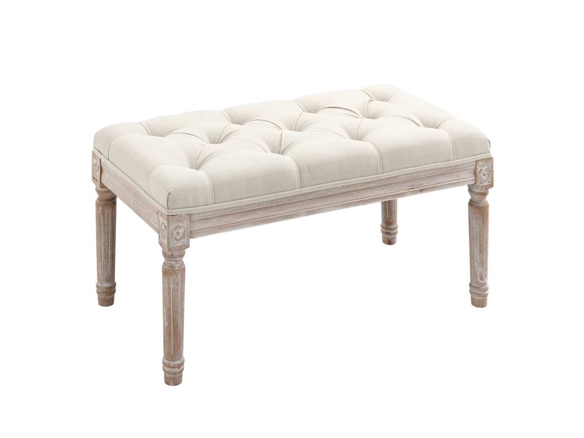 Banqueta Estofada em Tecido, 80x40x43 Cm, Bege | S/MARCA