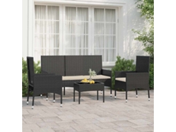 Vidaxl 4 Pcs Conjunto Lounge De Jardim C/ Almofadões Vime Pe Preto