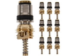 Conjunto de 10 núcleos de válvulas de cobre para sistemas de ar condicionado automotivos.