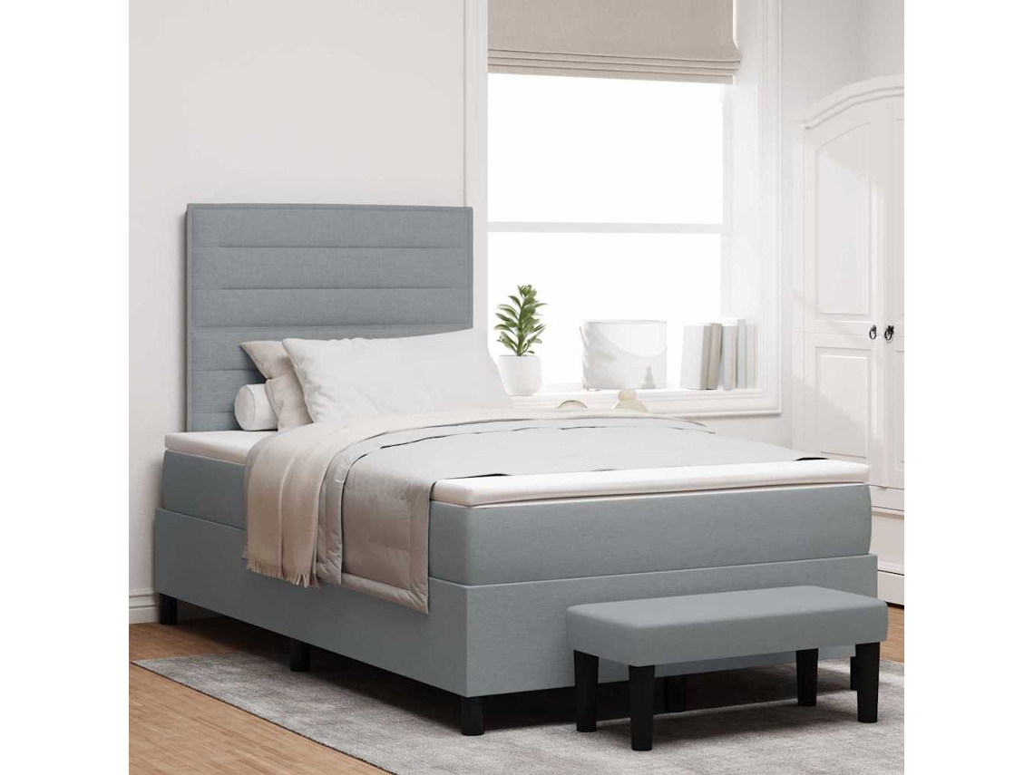 Vidaxl Cama Box Com Cabeceira Cinzento-claro 120 X 190 Cm Tecido