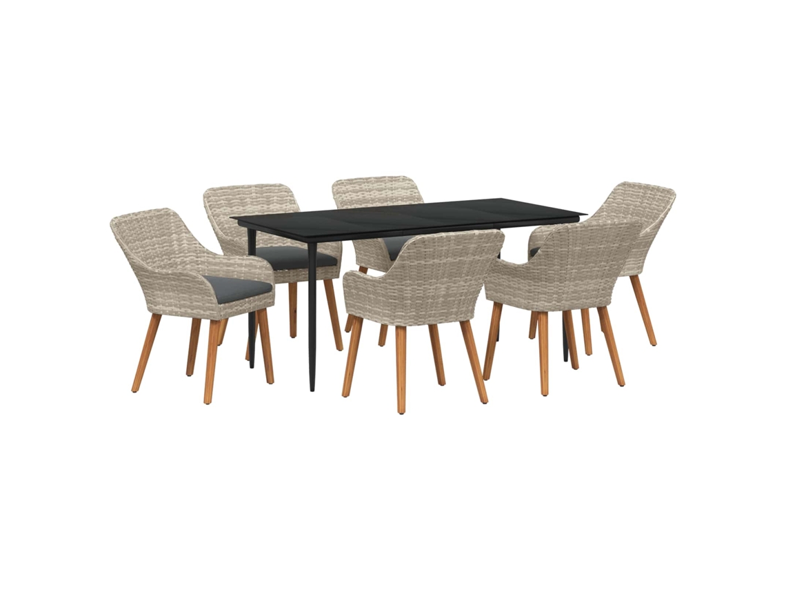 Vidaxl Conjunto De Jantar Para Jardim 7 Unid. Cinzento-claro Vime Pe