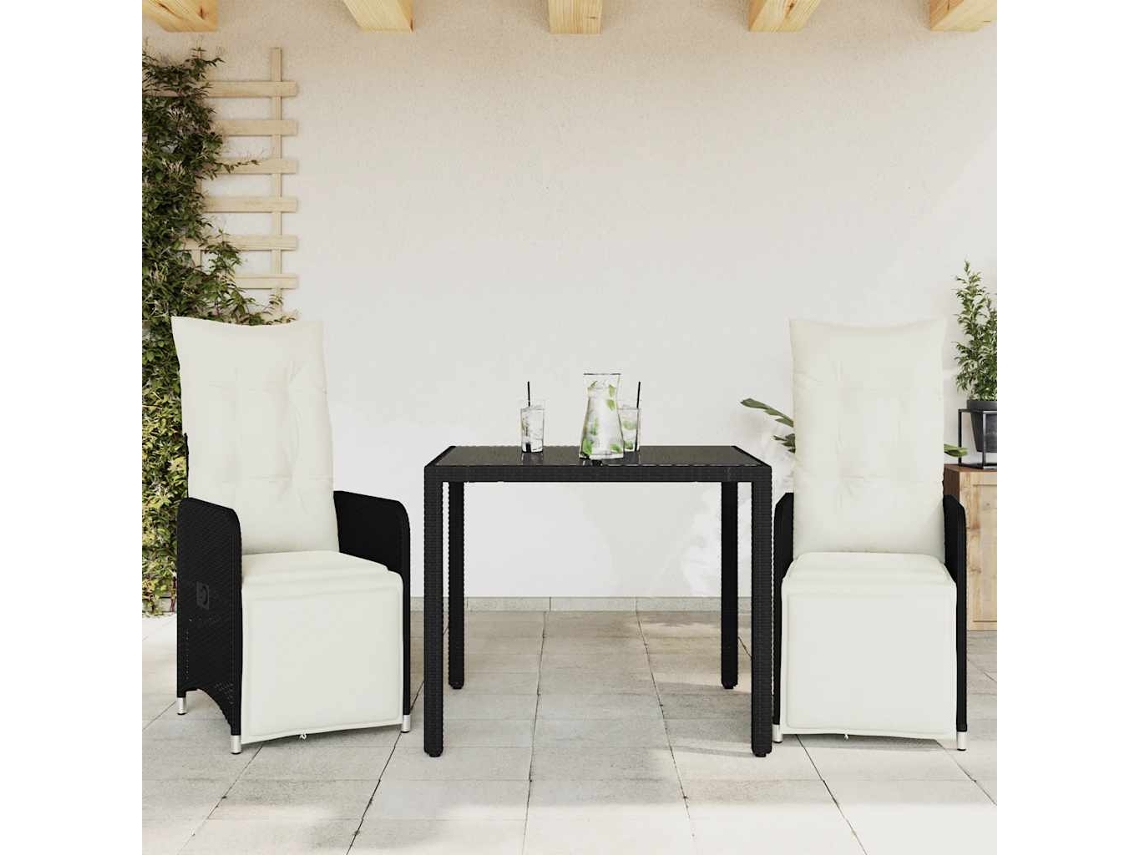 Vidaxl 3 Pcs Conjunto Bistrô De Jardim C/ Almofadões Vime Pe Preto