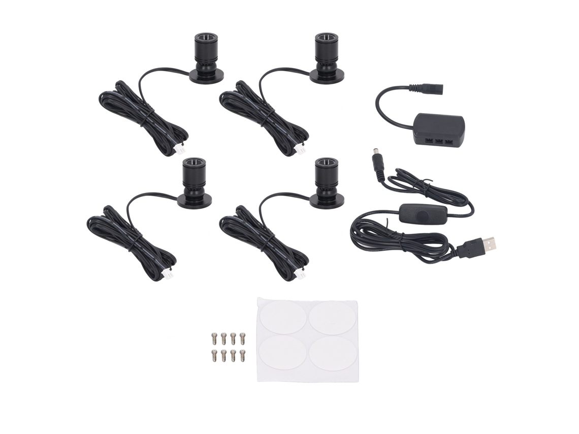 4pcs spotlights LED mini USB 5V regulável para vitrine joias decoração interior branco preto | S/MARCA