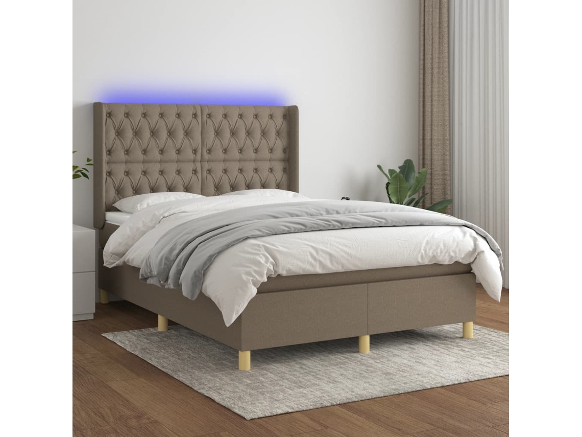 Vidaxl Cama Box Spring Colchão/led 140x190cm Tecido Cinza-acastanhado