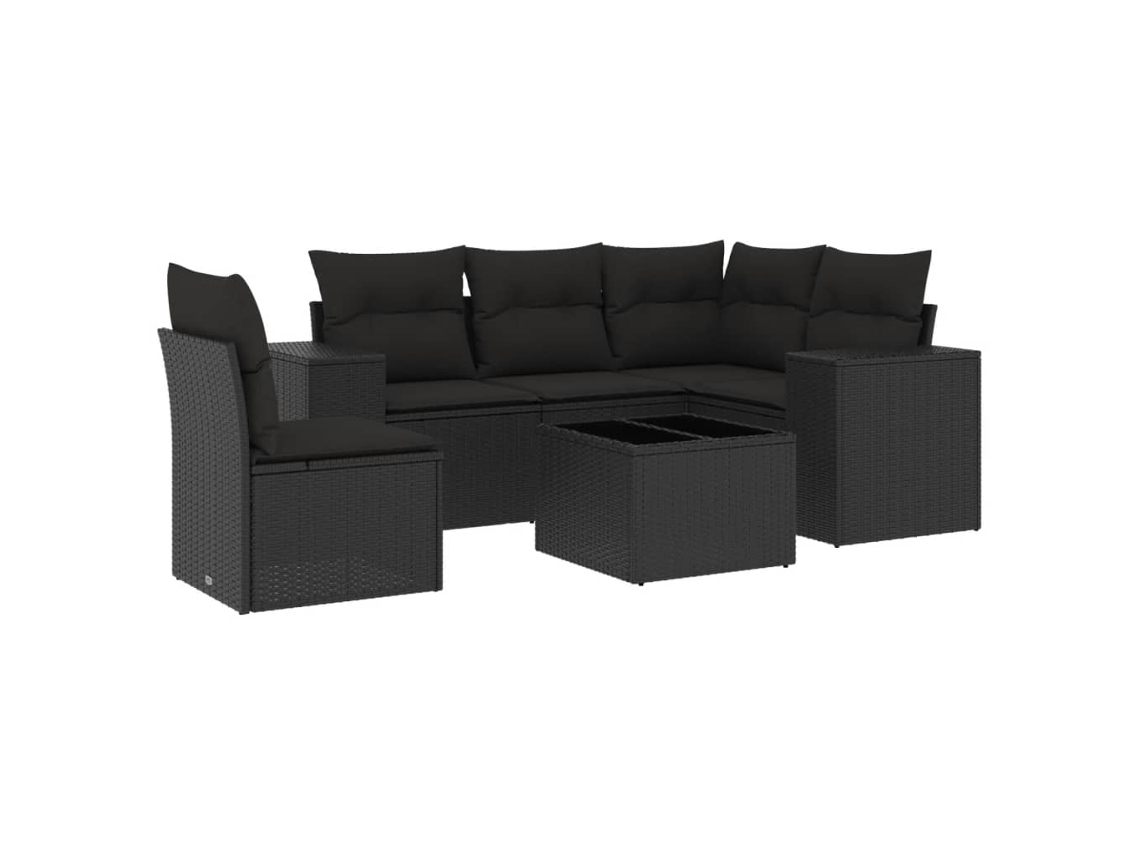 Conjunto Sofás de Jardim 6 Pcs com Almofadões Vime Pe Preto MAISON EXCLUSIVE (6 pcs)