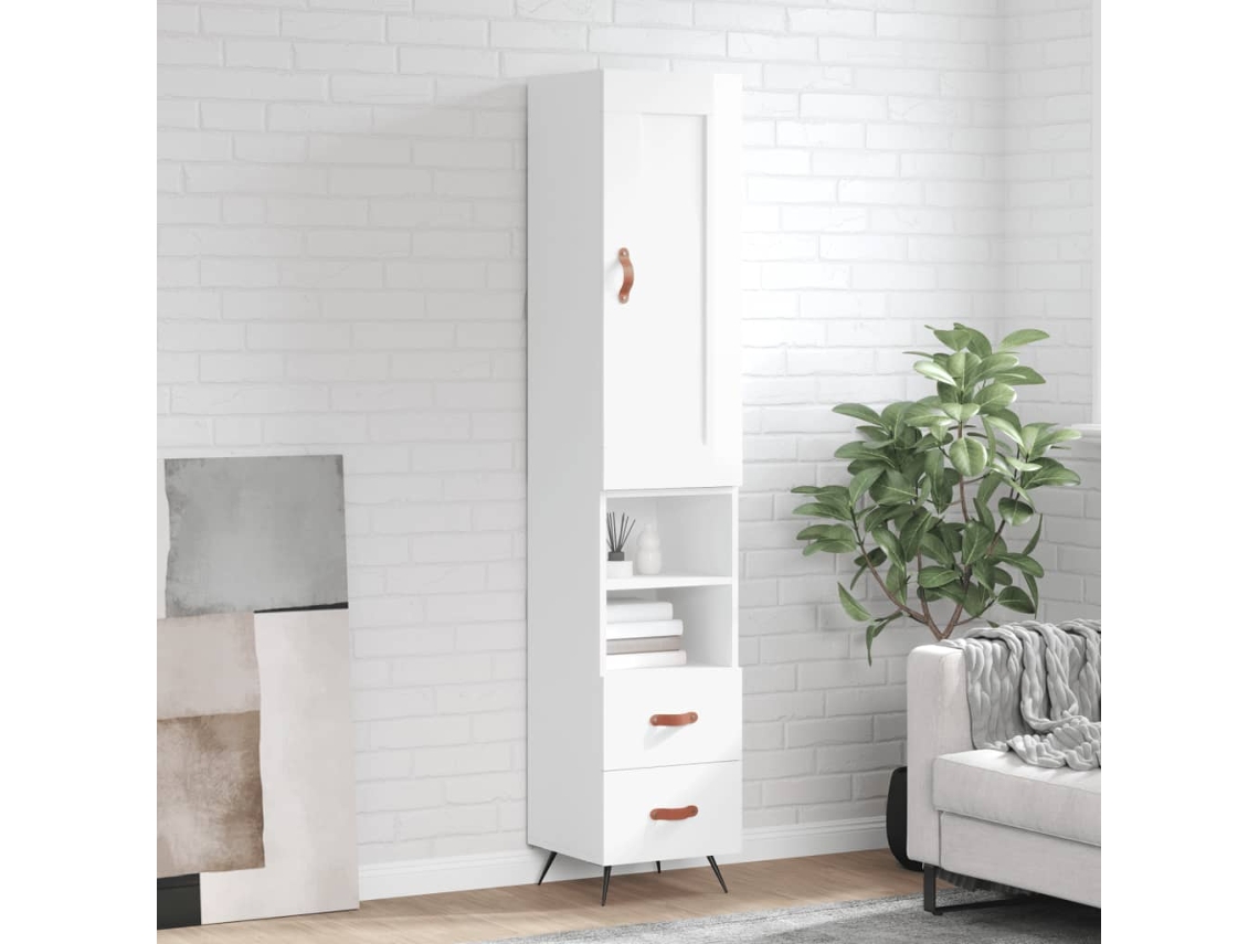 Armario alto 34,5x34x180 cm Madera procesada Blanco brillante