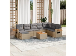 Vidaxl 9 Pcs Conjunto De Sofás P/ Jardim Com Almofadões Vime Pe Bege