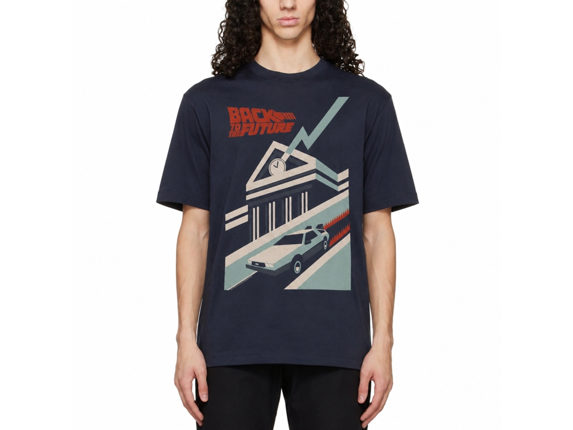 Rockinstone Back To The Future Movie Simply Distressed Navy Adult T-shirt Size:m