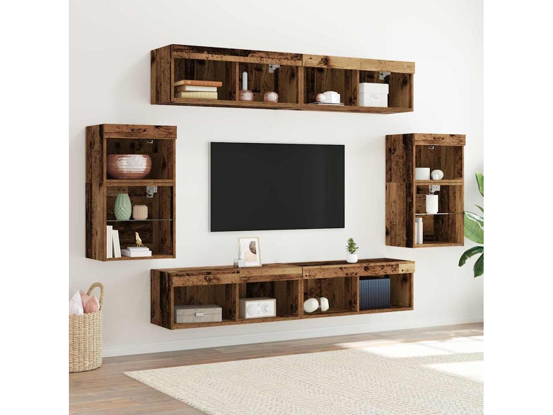 Vidaxl Conjunto de Móvel de Tv 8 Pcs Madeira Antiga Madeira Processada