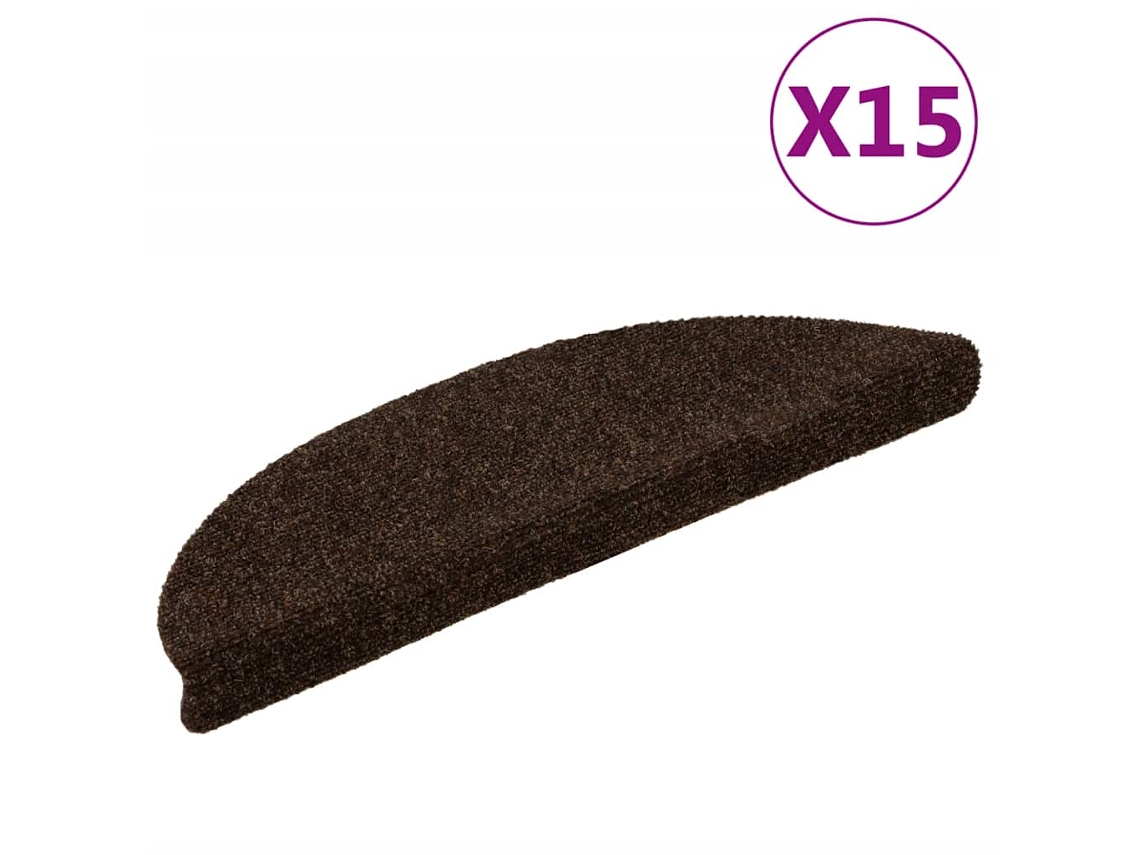 Vidaxl Tapetes De Escada Autoadesivos 15 Peças 56x17x3 Cm Marrom Semicircular